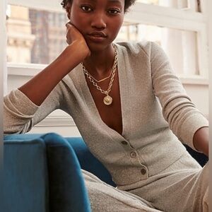 J Crew Merino Wool Metallic Gold cropped cardigan, size XS